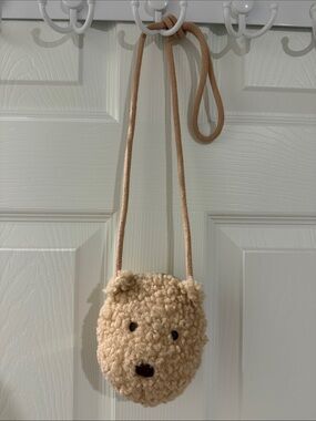 Gap Kids Plush Teddy Bear Crossbody Bag in Beige